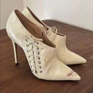 Elegant Cream Lace-Up Stiletto Heels